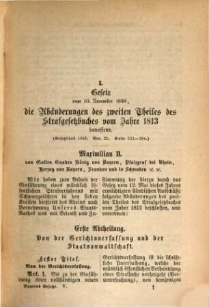Bayerns Gesetze und Gesetzbücher privatrechtlichen, strafrechtlichen, administrativen und finanziellen Inhaltes. 5, 5. 1862