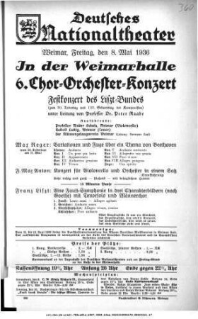 6. Chor-Orchester-Konzert Festkonzert des Liszt-Bundes (zum 50. Todestag und 125. Geburtstag des Komponisten)