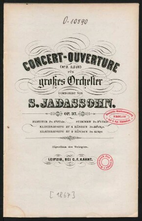 Concert-Ouverture (No 2. D-Dur) für großes Orchester : op. 37