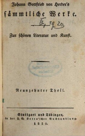 Johann Gottfried von Herder's antiquarische Aufsätze