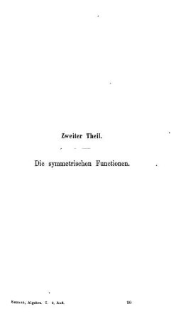 Zweiter Theil. Die symmetrischen Functionen.