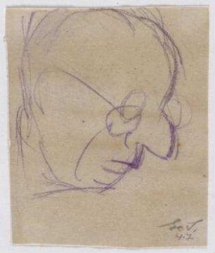 [o.T.]. Männerkopf mit Brille im Profil