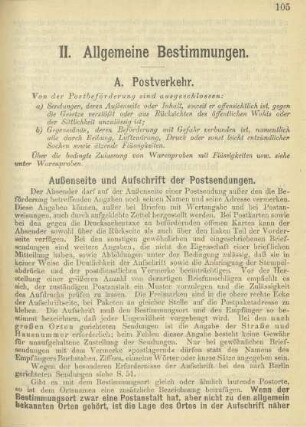 Außenseite und Aufschrift der Postsendungen