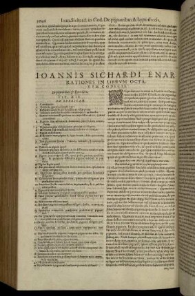 Ioannis Sichardi Enarationes In Librum Octavum Codicis.
