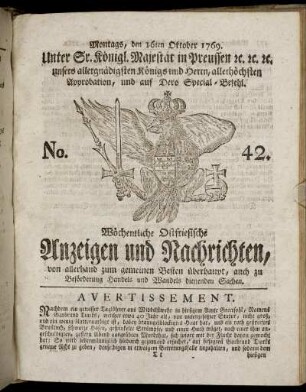 No. 42. Montags, den 16ten Oktober 1769.