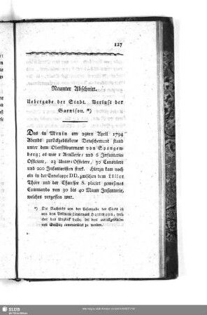 Neunter Abschnitt. Uebergabe der Stadt. Verluste der Garnision