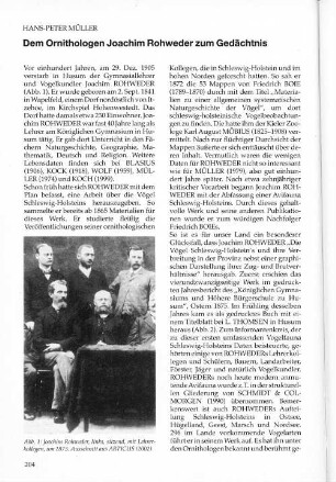 Dem Ornithologen Joachim Rohweder zum Gedächtnis