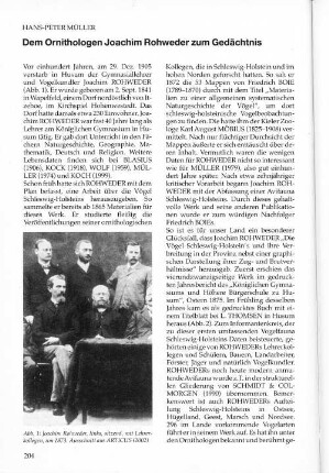 Dem Ornithologen Joachim Rohweder zum Gedächtnis