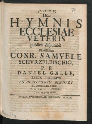 [Disputatio LXXIIX.] De Hymnis Ecclesiae Veteris
