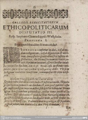 Collegii Exercitationum Ethico-Politicarum Disputatio III.
