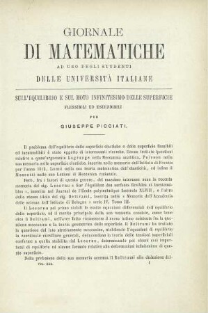 Sull' equilibrio e sul moto infinitesimo delle superficie flessibili ed estendibili.