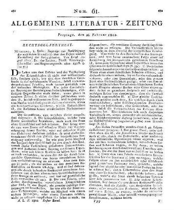 Haus, E. A.: Beyträge zur Berichtigung der rechtlichen Grundsätze über den Ersatz und die Vertheilung der Kriegsschäden. Nürnberg: Stein 1801