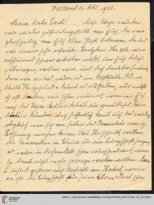 Korrespondenz von Alice und Ludwig Klein: Brief von Alice Klein an Irmgard Klein