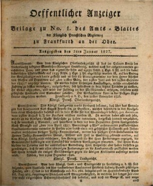 Amtsblatt der Regierung zu Frankfurt a.d. Oder. 1827