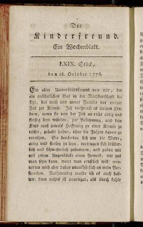 LXIX. Stück, den 28. October 1776