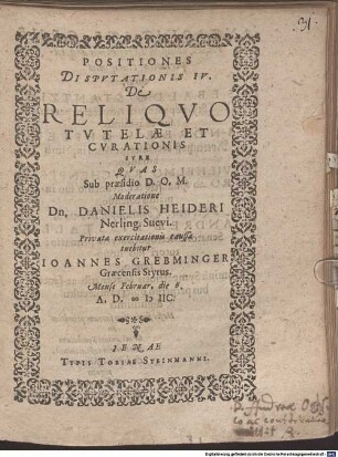 Positiones disputationis IV. de reliquo tutelae et curationis iure