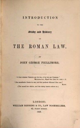 Introduction to the Study and history of the roman law