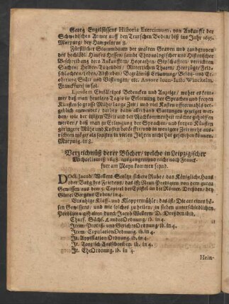 Verzeichnüß derer Bücher/ welche in Leipzigischer Michaelismeß 1648. ausgangen/ und nicht nach Franckfurt am Mayn kommen seynd.