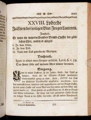 XXVIII. Lobrede Zu Ehren des heiligen Blut-Zeugen Laurentii.