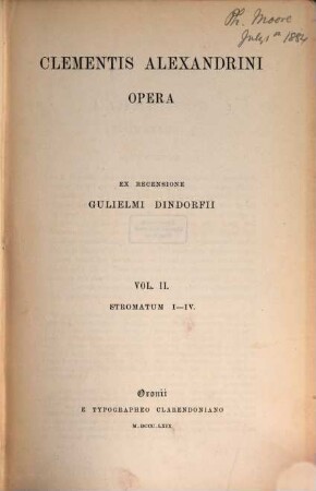 Clementis Alexandrini Opera, 2. Stromatum I - IV