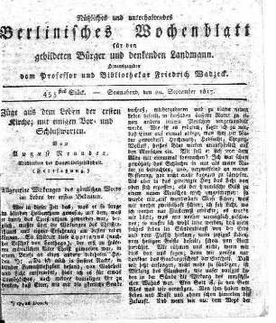 455stes Stueck, Sonnabend, den 20. September 1817
