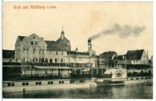 Mühlberg. Elbschloss-Restaurant und Dampfer "Karlsbad"