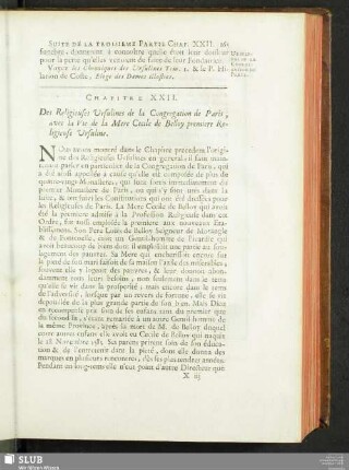 Chapitre XXII. Des Religieuses Ursulines de la Congregation de Paris, avec la Vie de la Mere Cecile de Belloy premiere Religieuse Ursuline