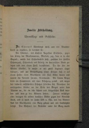Zweite Abtheilung. [1.] Chroniksage und Geschichte.