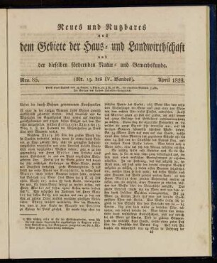 Nro. 85. (Nr. 19. des IV. Bandes). April 1828.