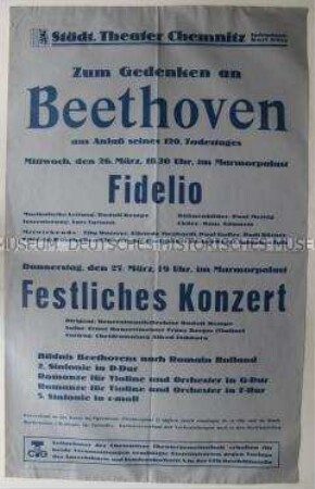 Plakat über ein Festkonzert zum Gedenken an Beethoven anlässlich seines 120. Todestages