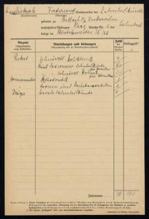 Beleglisten: Vorlesungen vom Sommersemester 1925 bis zum Wintersemester 1925/1926
