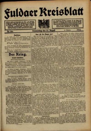 Ausgabe vom Donnerstag, den 13. August 1914.