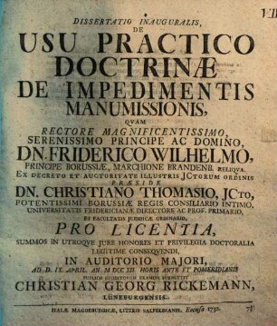 Diss. inaug. de usu practico doctrinae de impedimentis manumissionis