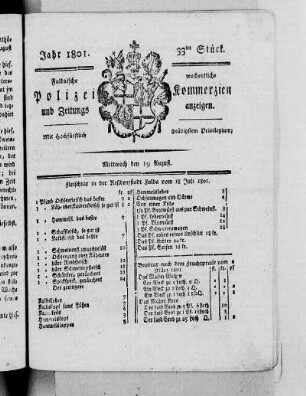 33tes Stück, Ausgabe vom 19. August 1801