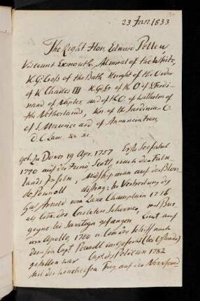 134r-136v, 23. Jan. 1833 The Right Hon. Edward Pellen