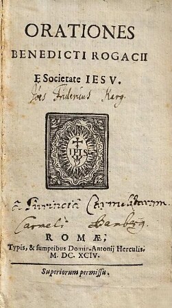 Orationes Benedicti Rogacii E Societate Iesv