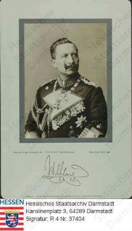 Wilhelm II. Kaiser Deutsches Reich (1859-1941) / Porträt in Uniform, Brustbild mit faks. Unterschrift