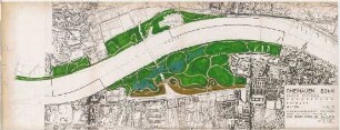 Hansjakob, Gottfried; Bonn; Rheinauenpark mit Bundesgartenschau 1979, Rheinpromenade - Rheinauen Bonn gesamt (Lageplan), Grünanlage und Wegesystem (beidseitig vom Rhein)