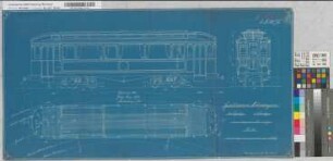 Geschlossener Motorwagen (30 Sitz- und 16 Stehplätze) für die Aachener Kleinbahn-Gesellschaft. Schnittzeichnungen der Waggonfabrik AG vorm. P. Herbrand & Cie., Köln-Ehrenfeld