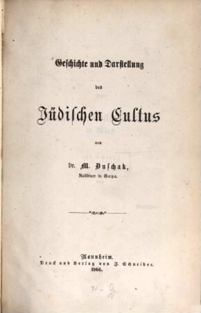 Geschichte und Darstellung des jüdischen Cultus
