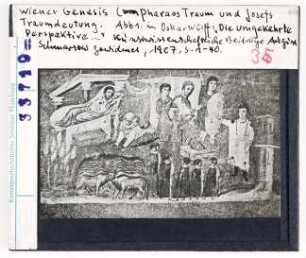 Wiener Genesis (Wien, Cod. theol. graec. 31) fol. 18r: Pharao erzählt Josef seine Träume von den Ähren und Kühen