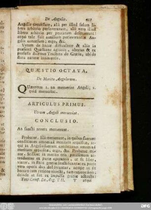 Quaestio Octava. De Merito Angelorum.