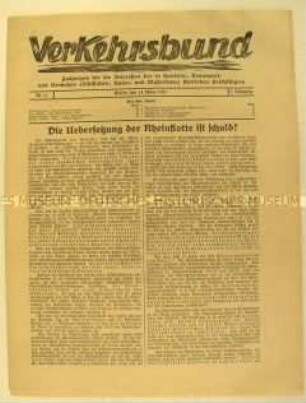 Mitteilungsblatt "Verkehrsbund" u.a. zum Lohnkampf der Rheinschiffer