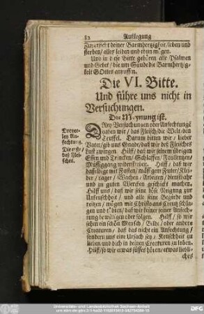 Die VI. Bitte. Uns führe uns nicht in Versuchungen.