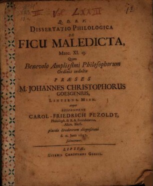 Diss. philol. de ficu maledicta, Marc. XI, 13