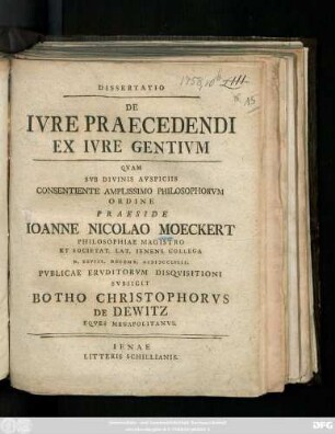 Dissertatio De Ivre Praecedendi Ex Ivre Gentivm