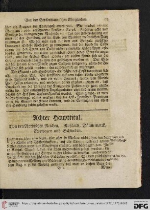 Achter Haupttitul. Von den Nordischen Reichen. Rußland, Dännemarck, Norwegen und Schweden