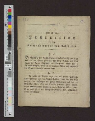 Revidirte Instruction für den Raths-Chirurgus vom Jahre 1818