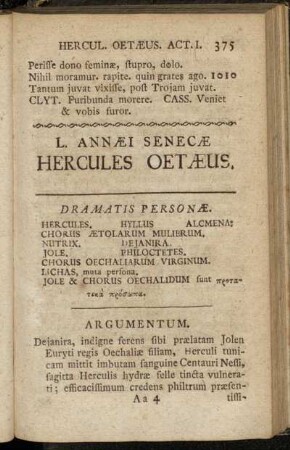 Dramatis Personæ. - Argumentum.