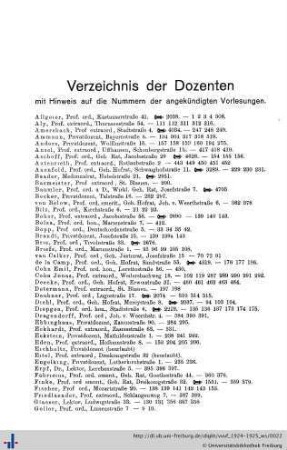 Verzeichnis der Dozenten.